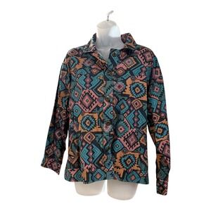 Brownstone‎ Studio Button Down Women Petite M Multi Excellent Southwestern Print